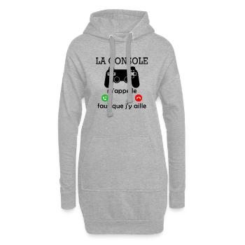 la console m'appelle / humour geek - Sweat-shirt à capuche long Femme - gris chiné - Devant