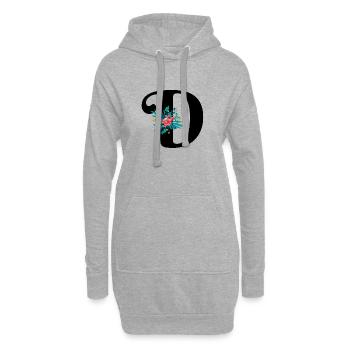 lettre D fleuris - Sweat-shirt à capuche long Femme - gris chiné - Devant