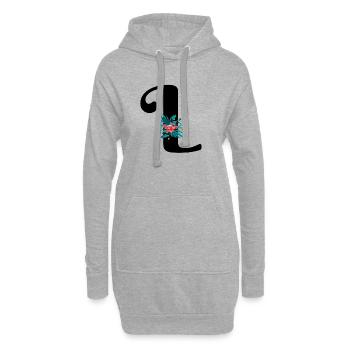 lettre L fleuris - Sweat-shirt à capuche long Femme - gris chiné - Devant