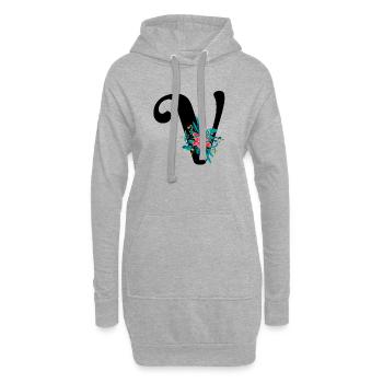 lettre V fleuris - Sweat-shirt à capuche long Femme - gris chiné - Devant