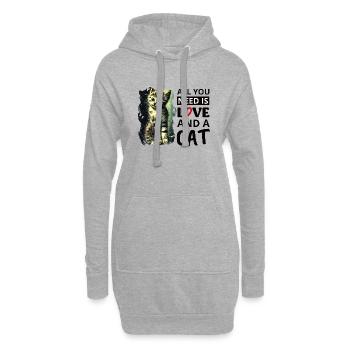 Tout ce dont vous avez besoin, c’est d’amour et d’un chat - Sweat-shirt à capuche long Femme - gris chiné - Devant