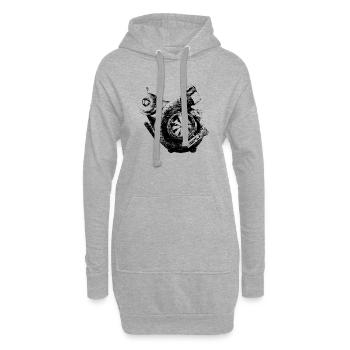 Turbolader als Bleistiftzeichnung - Hoodie-Kleid - Grau meliert - Vorne