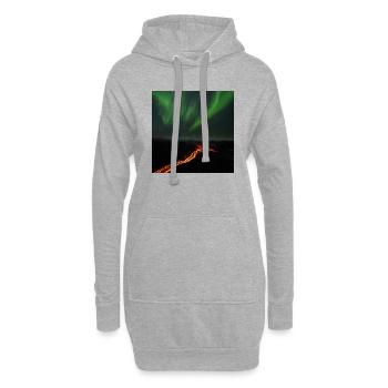Nordlichter und Lavastrom - Fagradalsfjall Vulkan - Hoodie-Kleid - Grau meliert - Vorne