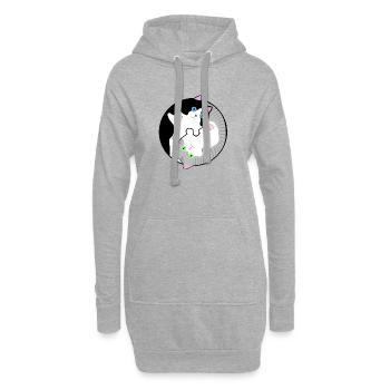 Schwarz-weiße und grau-getigerte Katzen Yin-Yang - Hoodie-Kleid - Grau meliert - Vorne