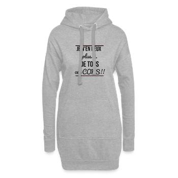 je nen peu plus de tous ces cons !! - Sweat-shirt à capuche long Femme - gris chiné - Devant