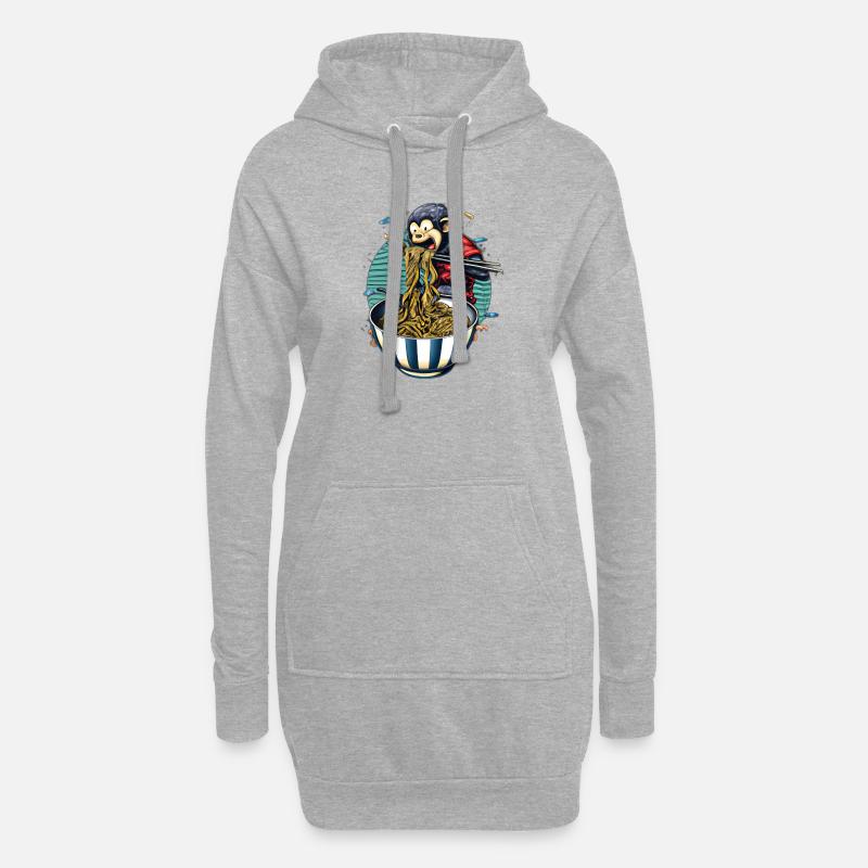 Süßer Affe genießt Ramen Nudeln Design - Hoodie-Kleid - Grau meliert