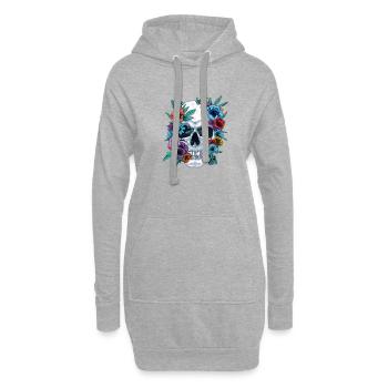 Farbenfroher Mexikanischer BlumenTotenkop - Hoodie-Kleid - Grau meliert - Vorne