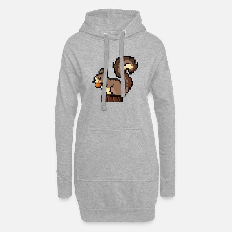 Eichhörnchen Pixel Art Geschenkidee - Hoodie-Kleid - Grau meliert