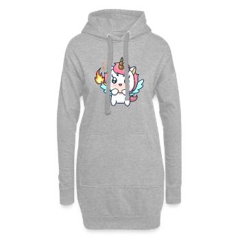 00230 verzücktes Einhorn mit Flügel und Feuer - Hoodie-Kleid - Grau meliert - Vorne