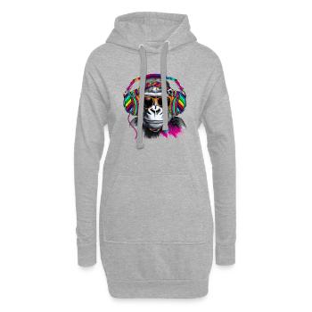Hingucker Affe mit Kopfhörern und Sonnenbrille - Hoodie-Kleid - Grau meliert - Vorne