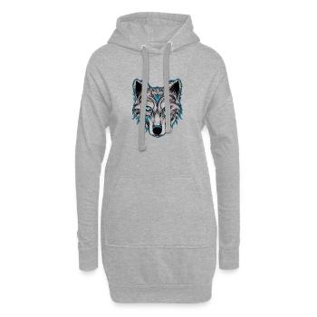 Loup nordique aux yeux bleus - Sweat-shirt à capuche long Femme - gris chiné - Devant