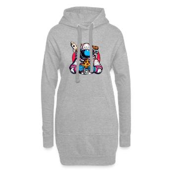 Funky Astronaut im Weltraum mit Pizza - Hoodie-Kleid - Grau meliert - Vorne