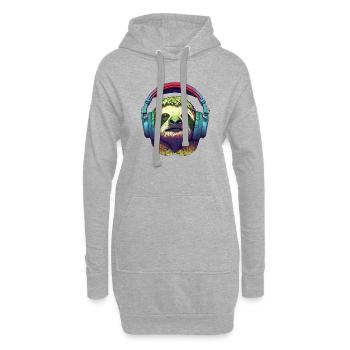 Cool paresseux avec des écouteurs écoute de la musique - Sweat-shirt à capuche long Femme - gris chiné - Devant