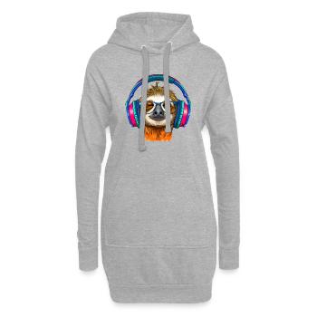 Cool paresseux avec des écouteurs écoute de la musique - Sweat-shirt à capuche long Femme - gris chiné - Devant