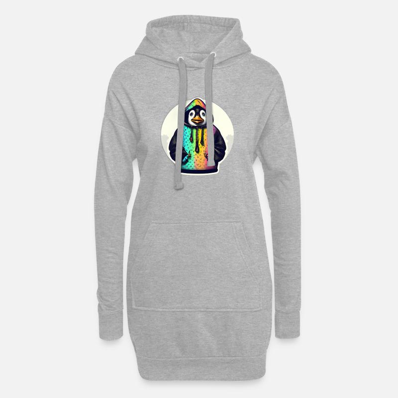 Pinguin mit Bunten Pullover - Hoodie-Kleid - Grau meliert