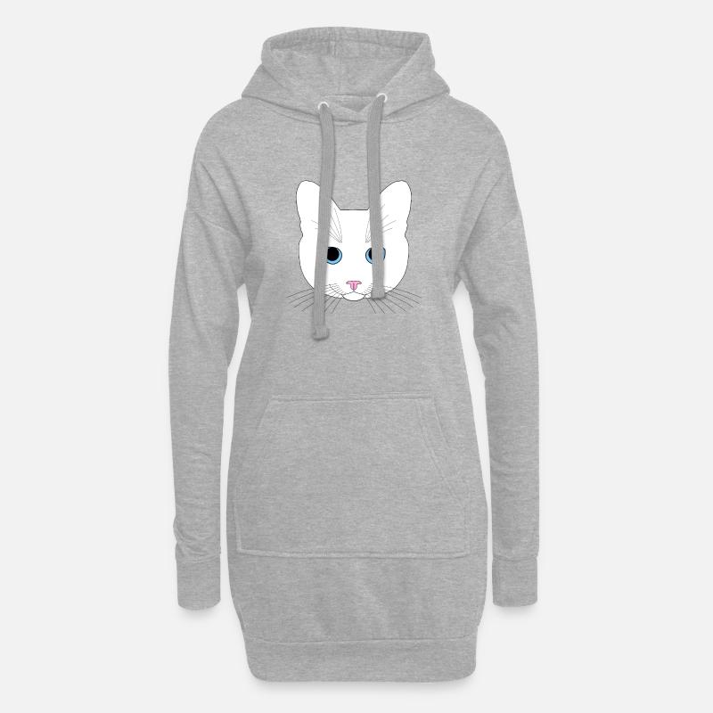 Weiße Katze - Hoodie-Kleid - Grau meliert