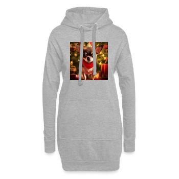 Chihuahua avec couronne de Noël et cadeaux - Sweat-shirt à capuche long Femme - gris chiné - Devant