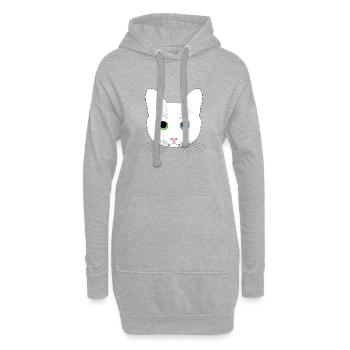 Chat blanc yeux vert bleu - Sweat-shirt à capuche long Femme - gris chiné - Devant