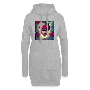 Tête de femme avec des roses - Sweat-shirt à capuche long Femme - gris chiné - Devant