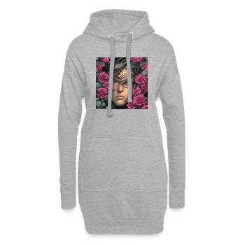 Frau mit rosa Rosen auf Kopfbemalung - Hoodie-Kleid - Grau meliert - Vorne
