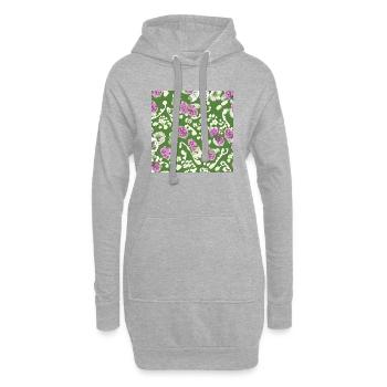 Motifs floraux blancs et roses - Sweat-shirt à capuche long Femme - gris chiné - Devant