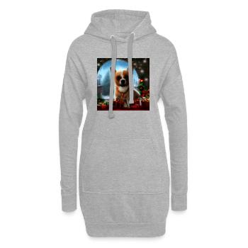 Petit chien parmi les cadeaux de Noël - Sweat-shirt à capuche long Femme - gris chiné - Devant