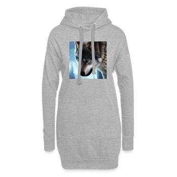 Wolfsporträt - Hoodie-Kleid - Grau meliert - Vorne