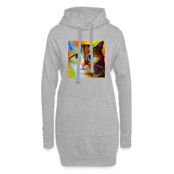 Abstraktes Katzenporträt - Hoodie-Kleid - Grau meliert - Vorne
