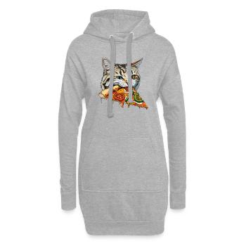 Flauschige Katze Pizza Fast Food Essen - Hoodie-Kleid - Grau meliert - Vorne