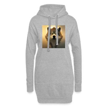 Wolf Porträt - Hoodie-Kleid - Grau meliert - Vorne