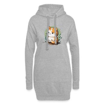 Comic Cute Kawaii Sticker Katze, Kätchen, Kitten - Hoodie-Kleid - Grau meliert - Vorne