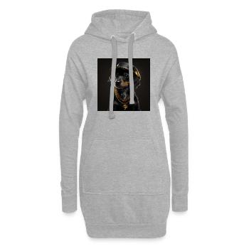 süßer schwarzer Hund mit goldener Halskette - Hoodie-Kleid - Grau meliert - Vorne