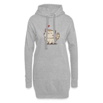 Chat kawaii avec cœur - Sweat-shirt à capuche long Femme - gris chiné - Devant