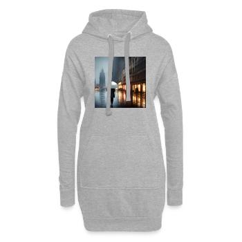 Femme au centre-ville par temps pluvieux - Sweat-shirt à capuche long Femme - gris chiné - Devant