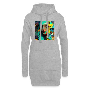 Buntes Frauengesicht - Hoodie-Kleid - Grau meliert - Vorne