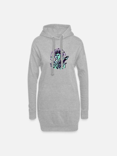 Guitariste Cyber Punk - Sweat-shirt à capuche long Femme - gris chiné