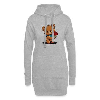 Cute Plush Bear with Rose - Valentine's Day - Hoodie Dress - heather grey - Front