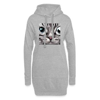 Katze mit großen, süßen Augen - Hoodie-Kleid - Grau meliert - Vorne