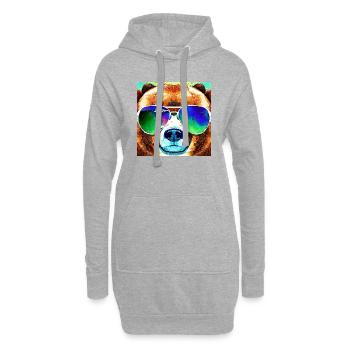 Ours cool avec lunettes d’aviateur - Sweat-shirt à capuche long Femme - gris chiné - Devant