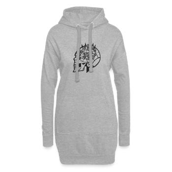 Crâne et des fleurs - Sweat-shirt à capuche long Femme - gris chiné - Devant