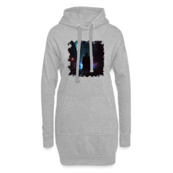 Protecteur sombre dans la ville avec lumière au néon - Sweat-shirt à capuche long Femme - gris chiné - Devant
