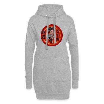 Geisha rouge - Sweat-shirt à capuche long Femme - gris chiné - Devant