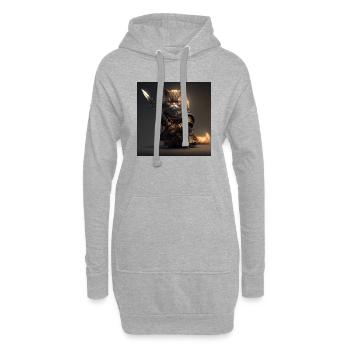 Chat samouraï avec épée - Sweat-shirt à capuche long Femme - gris chiné - Devant