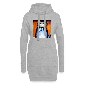 chat souriant avec son café - Sweat-shirt à capuche long Femme - gris chiné - Devant