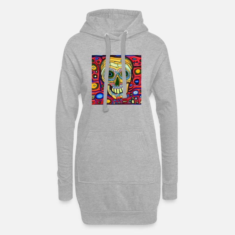 Farbiger Hintergrund mit Schädel - Hoodie-Kleid - Grau meliert