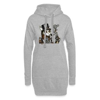 Chat Steampunk - Sweat-shirt à capuche long Femme - gris chiné - Devant