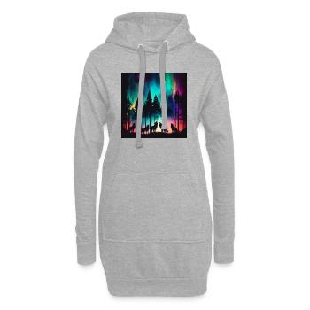 Ein Rudel Wölfe, Mond anheulen, Aurora, Wald - Hoodie-Kleid - Grau meliert - Vorne