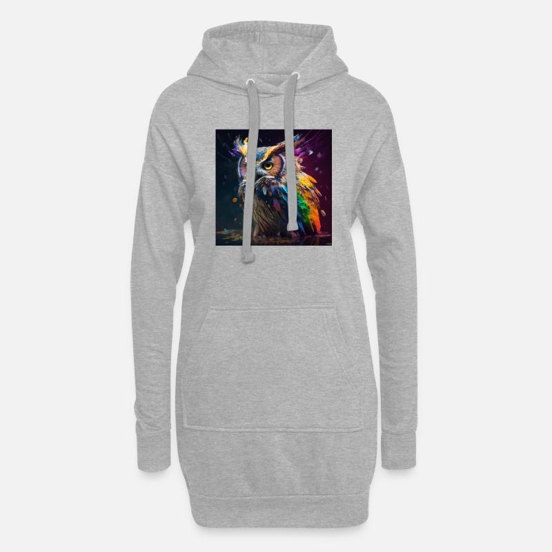 Farbige Eule, einzigartiges Design - Hoodie-Kleid - Grau meliert