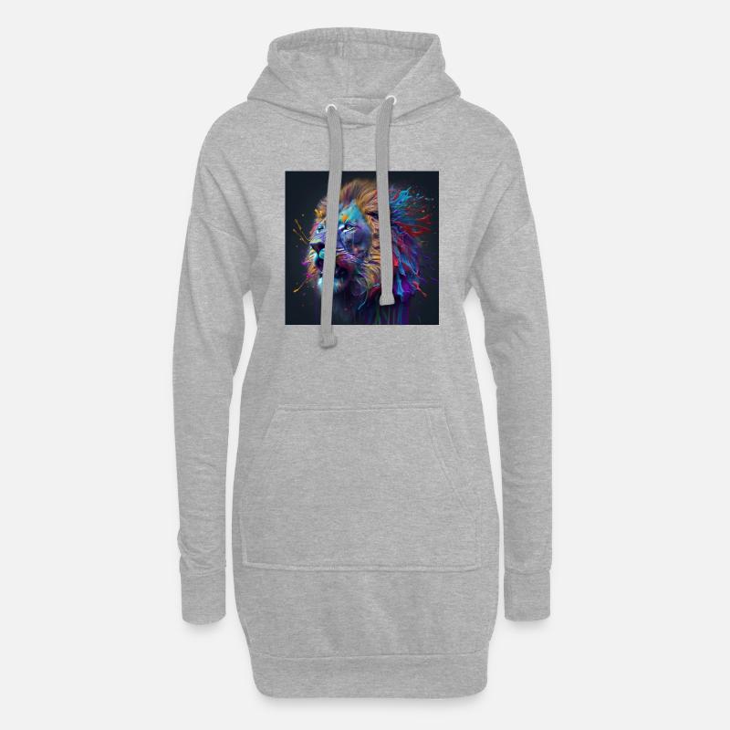 Farbiger Löwe, einzigartiges Design - Hoodie-Kleid - Grau meliert