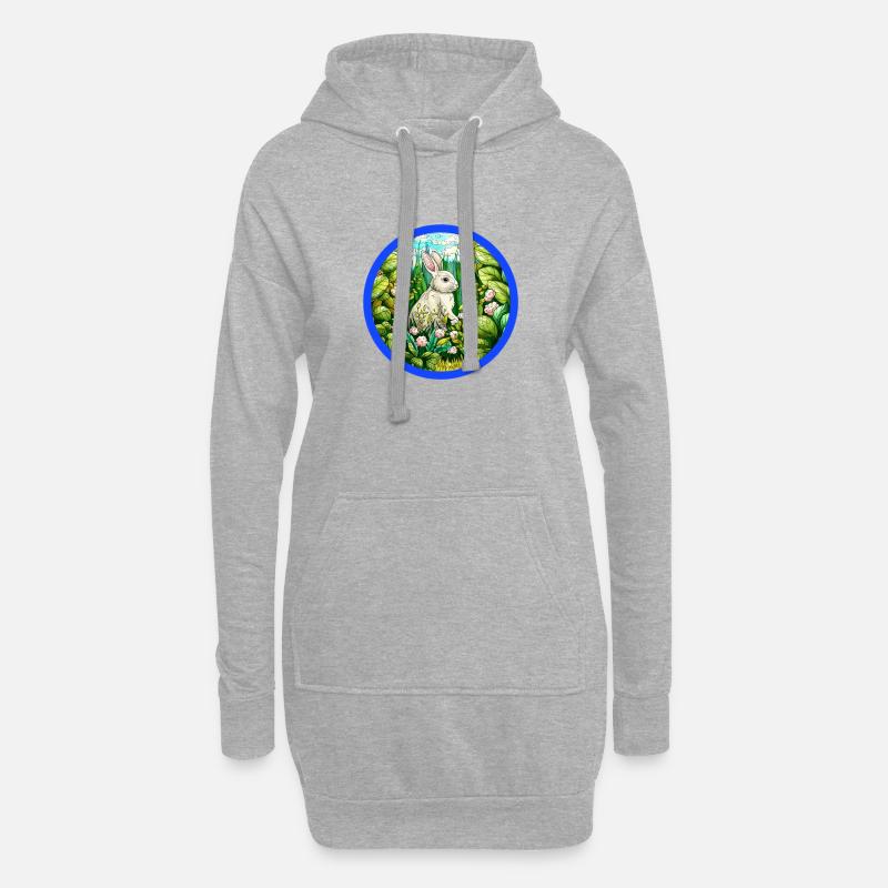 Hase mit Blümchen - Hoodie-Kleid - Grau meliert